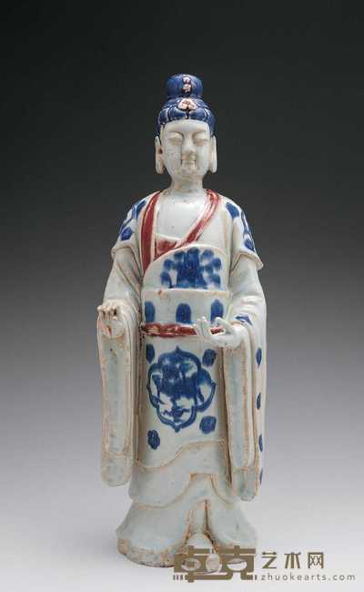 清 青花釉里红立佛 高43cm